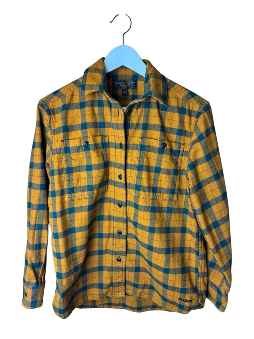 Filson Womens Orange Blue Flannel Button Up Shirt Jacket XS